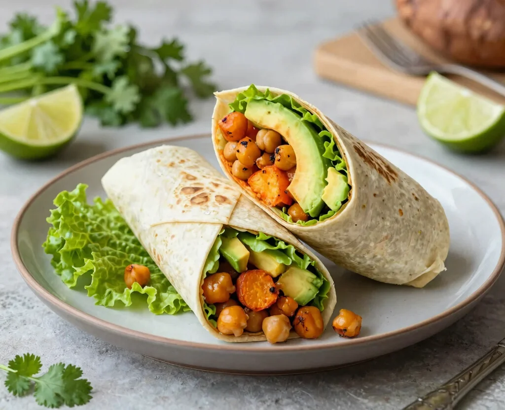 19 Vegetarian Lunch Ideas for Work – Easy & Portable - 7. Sweet Potato & Chickpea Wrap 1