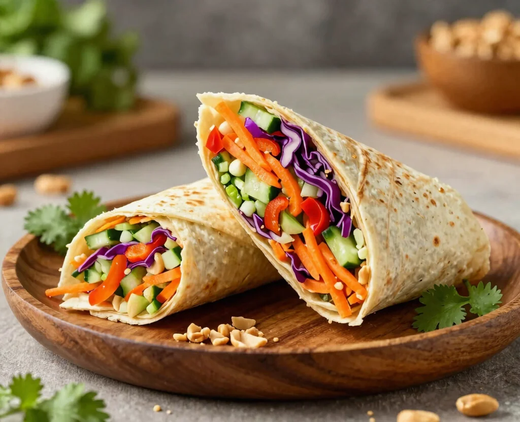 19 Vegetarian Lunch Ideas for Work – Easy & Portable - 8. Thai Peanut Veggie Wrap 1