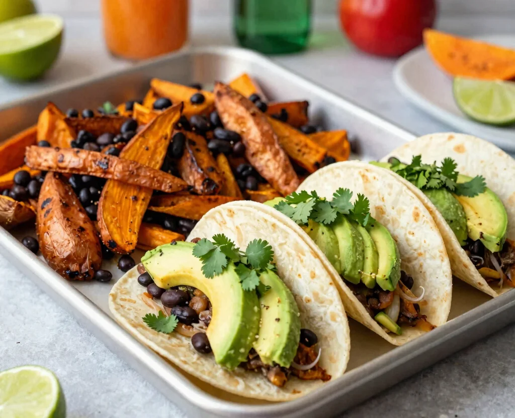 19 Vegetarian Sheet Pan Dinners – Minimal Cleanup - 2. Sweet Potato and Black Bean Tacos 1