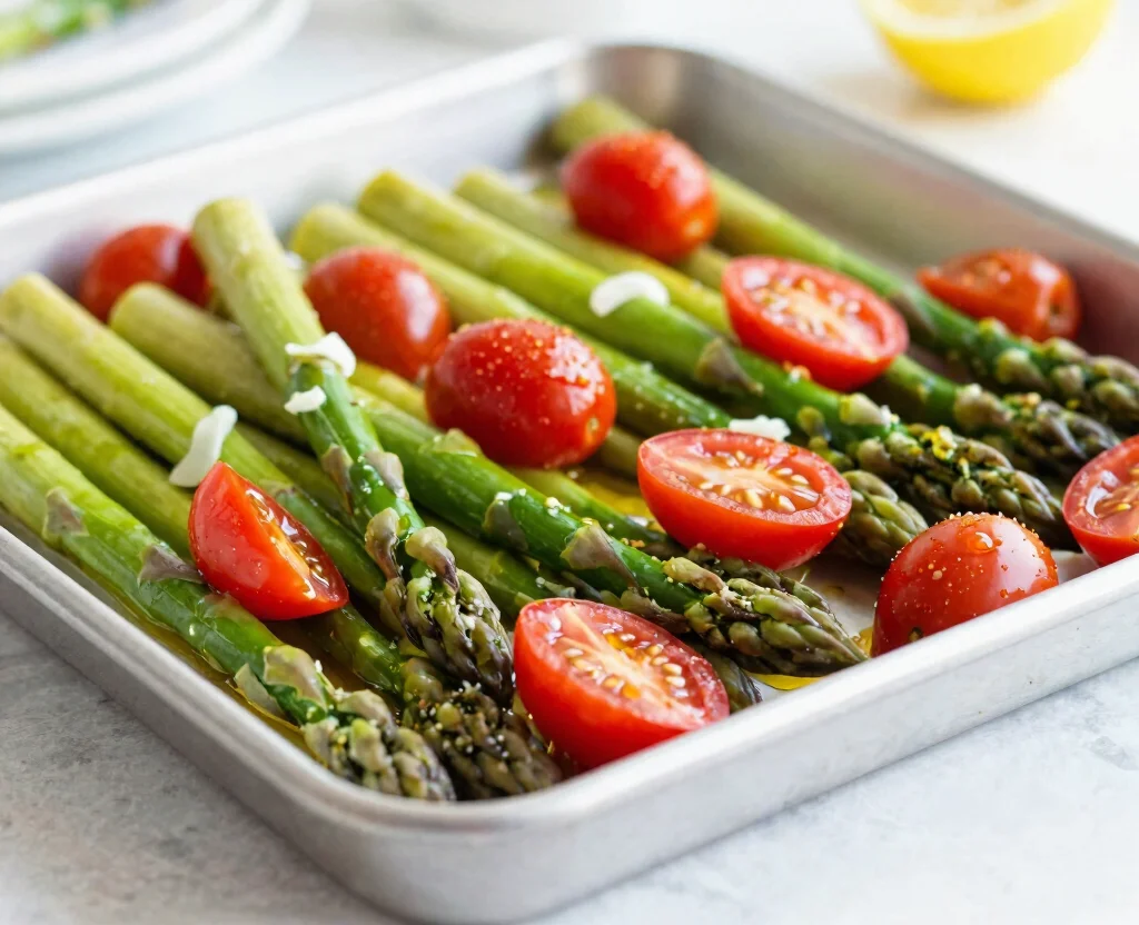 19 Vegetarian Sheet Pan Dinners – Minimal Cleanup - 6. Lemon Garlic Asparagus and Cherry Tomatoes 1