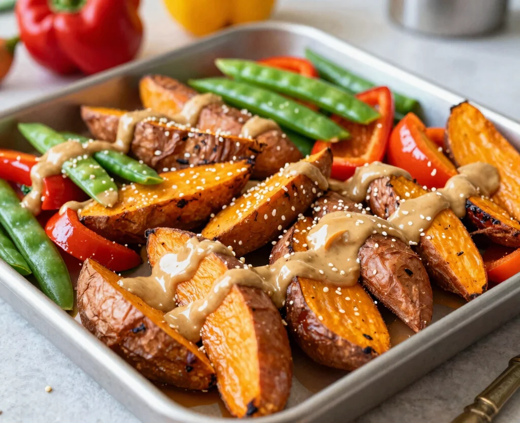 19 Vegetarian Sheet Pan Dinners – Minimal Cleanup - 8. Thai Peanut Sweet Potato Bowls 1