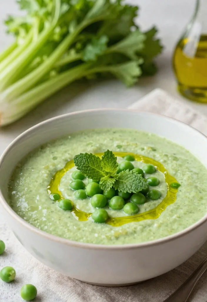 16 Celery Soup Recipes That Are Light but Flavorful - 7. Celery and Green Pea Soup 1