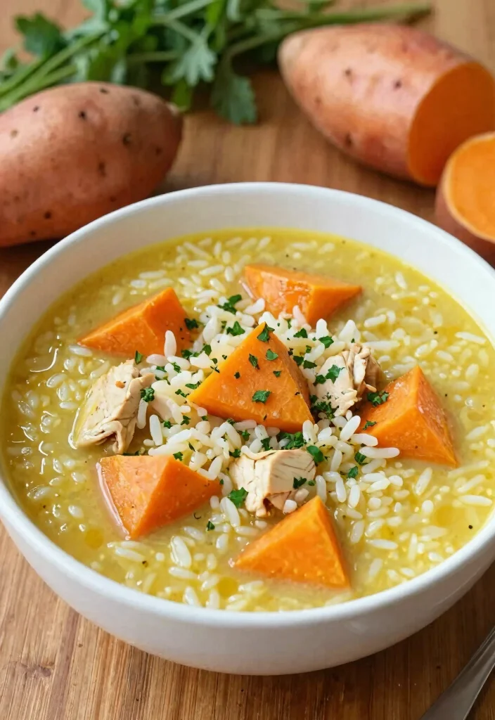 16 Chicken and Rice Soup Recipes for Easy Comfort Food - 11. Sweet Potato Chicken and Rice Soup 1