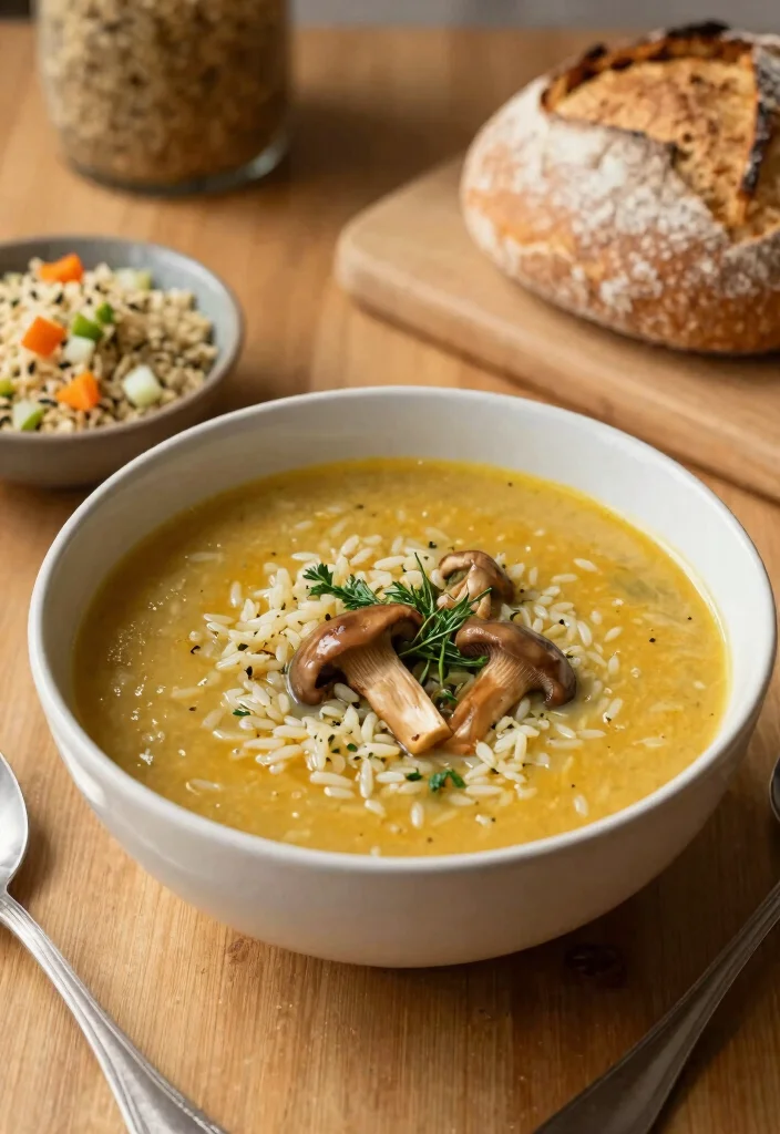 16 Golden Mushroom Soup Recipes Rich and Savory - 10. Golden Mushroom Soup with Wild Rice 1