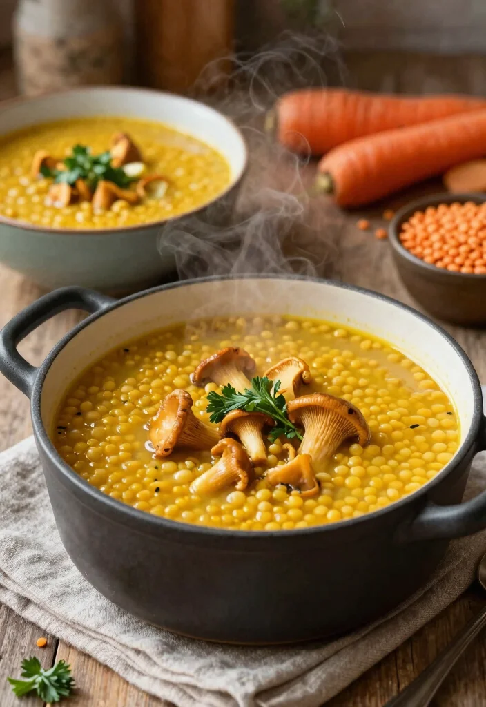 16 Golden Mushroom Soup Recipes Rich and Savory - 11. Golden Mushroom and Lentil Soup 1
