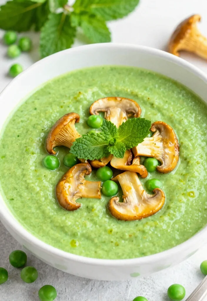 16 Golden Mushroom Soup Recipes Rich and Savory - 15. Golden Mushroom and Green Pea Soup 1