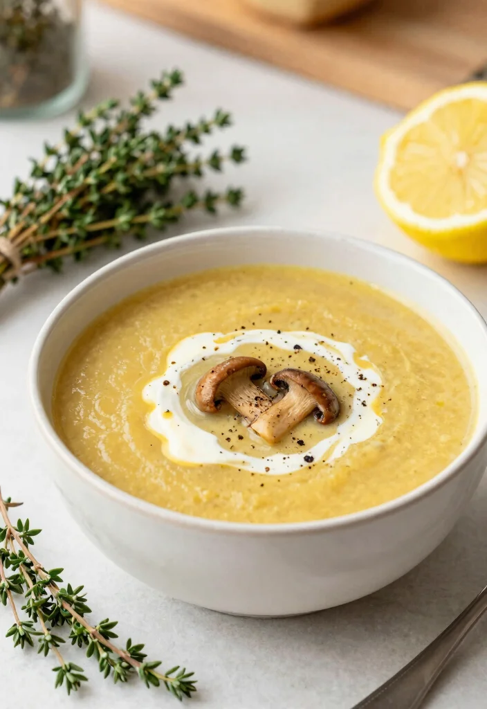 16 Golden Mushroom Soup Recipes Rich and Savory - 8. Golden Mushroom Soup with Thyme and Lemon 1