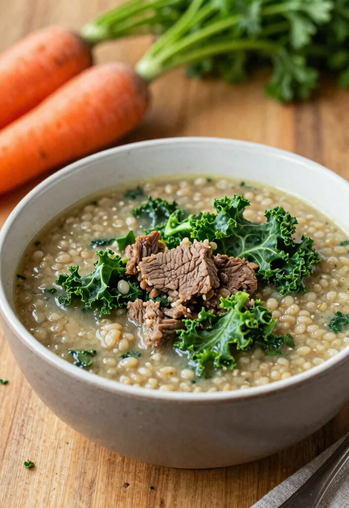 16 Slow Cooker Beef Barley Soup Recipes for Comfort Meals - 10. Beef Barley Soup with Kale 1