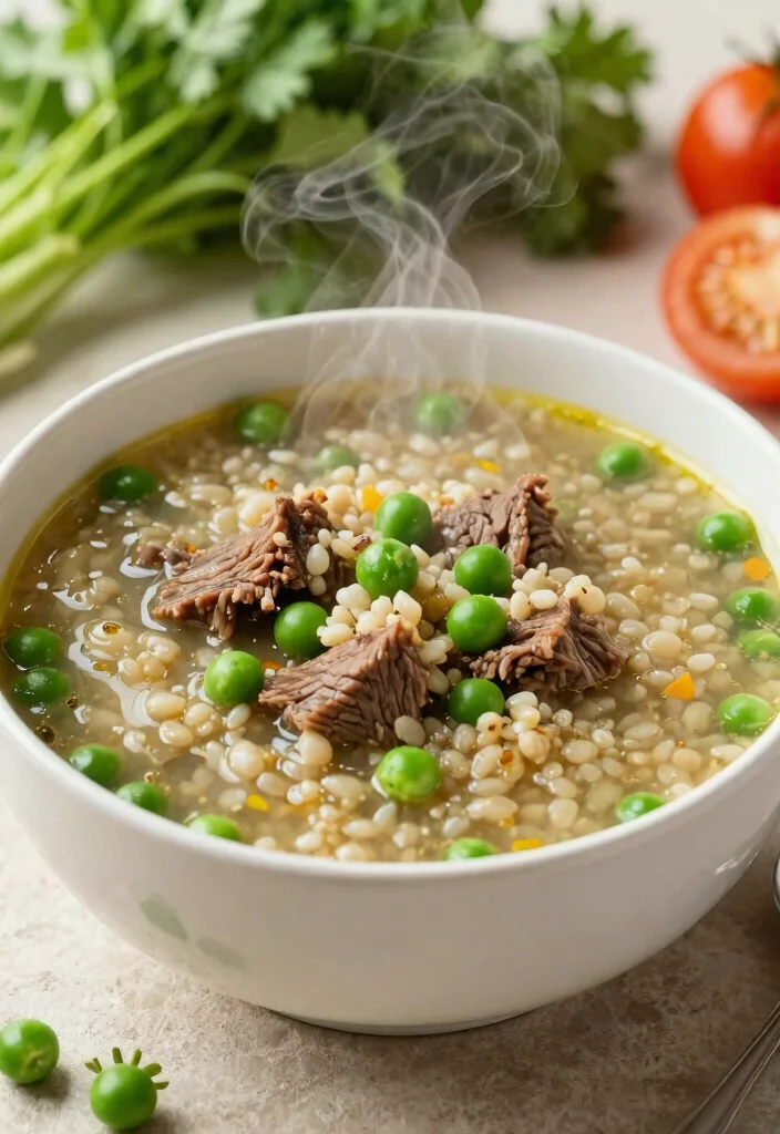 16 Slow Cooker Beef Barley Soup Recipes for Comfort Meals - 12. Beef Barley Soup with Green Peas 1