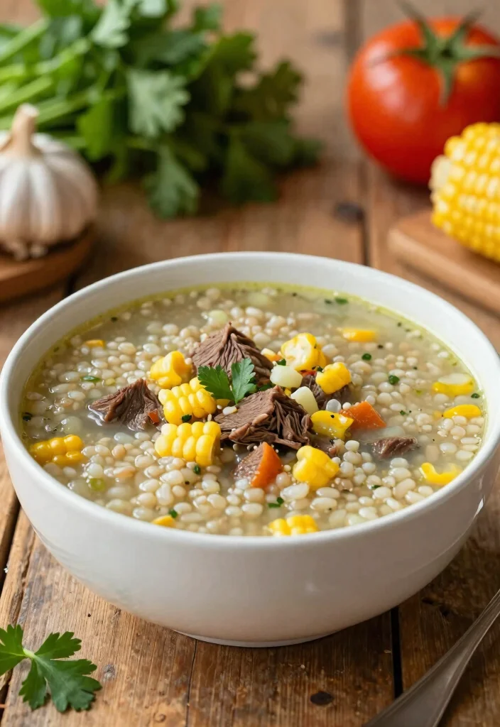 16 Slow Cooker Beef Barley Soup Recipes for Comfort Meals - 13. Beef Barley Soup with Corn 1