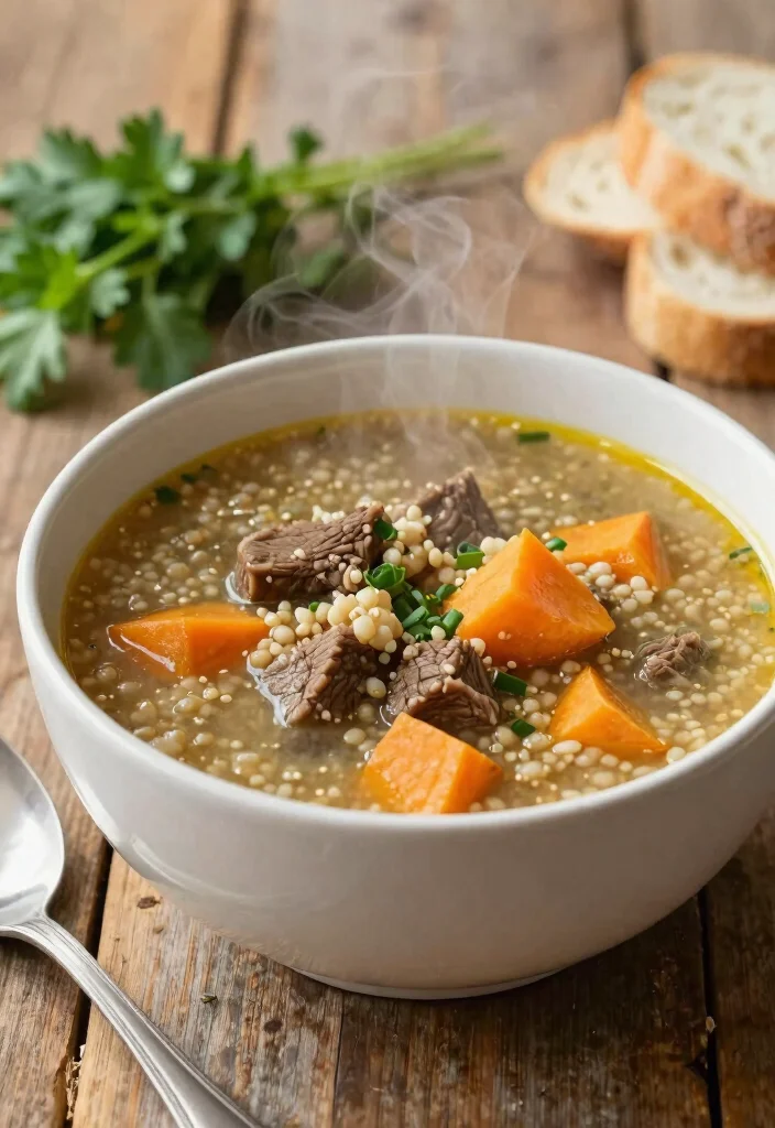 16 Slow Cooker Beef Barley Soup Recipes for Comfort Meals - 8. Beef Barley Soup with Sweet Potatoes 1