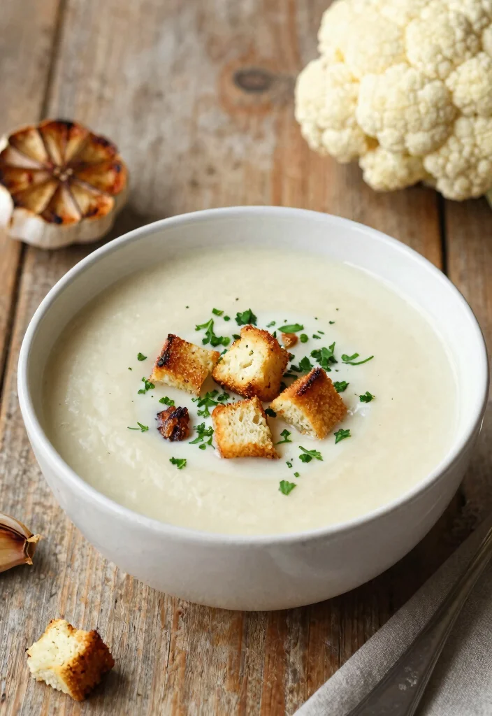 17 Cauliflower Soup Recipes Creamy Without Cream - 1. Roasted Garlic Cauliflower Soup 1