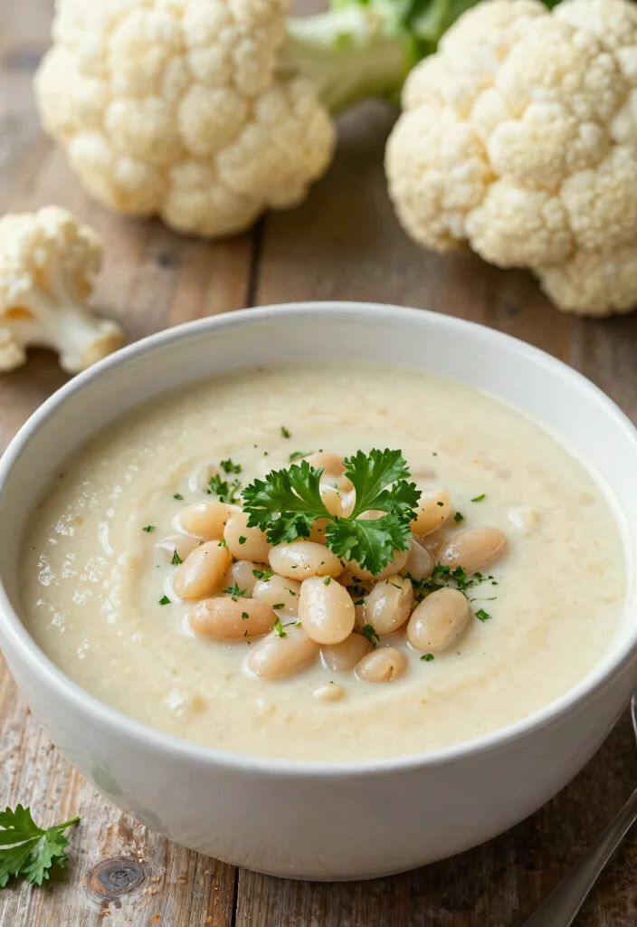 17 Cauliflower Soup Recipes Creamy Without Cream - 12. Cauliflower and White Bean Soup 1