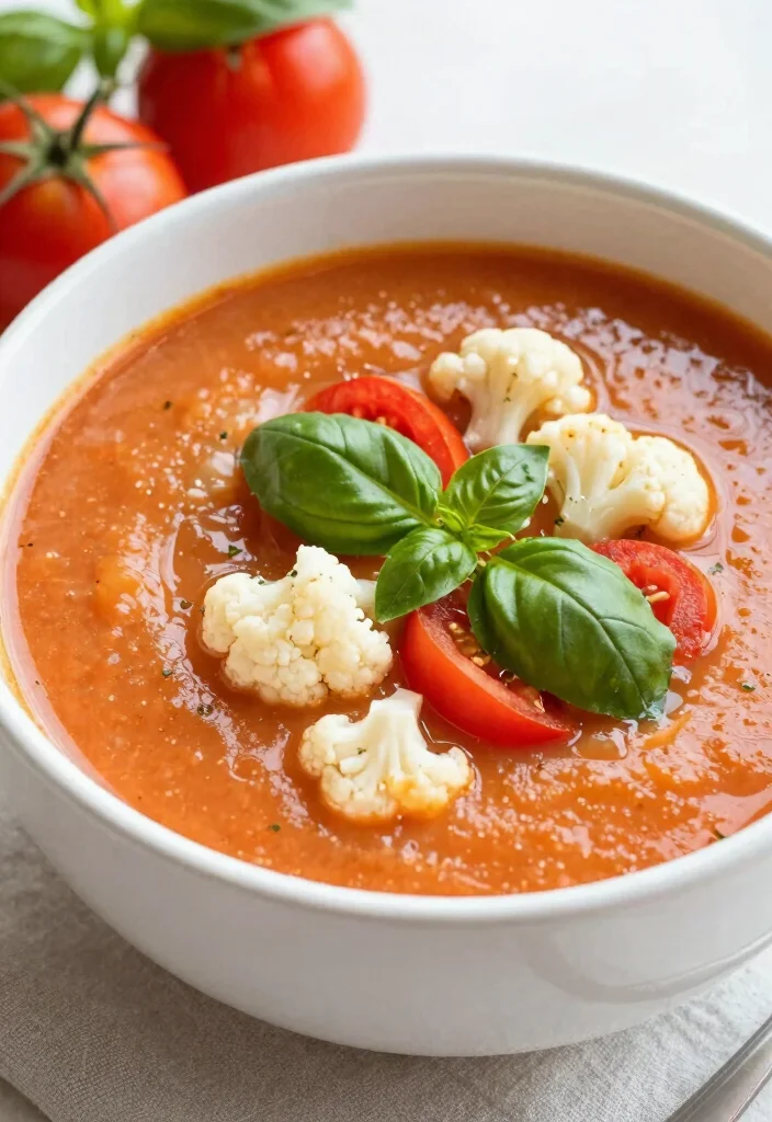 17 Cauliflower Soup Recipes Creamy Without Cream - 15. Cauliflower and Tomato Soup 1