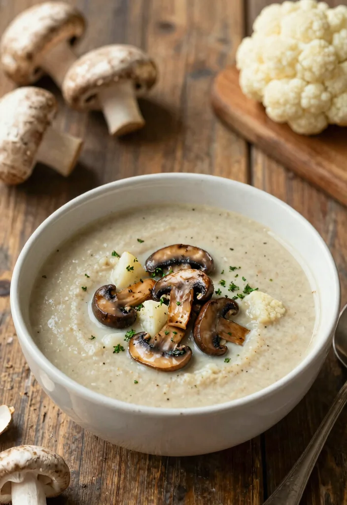 17 Cauliflower Soup Recipes Creamy Without Cream - 16. Cauliflower and Mushroom Soup 1