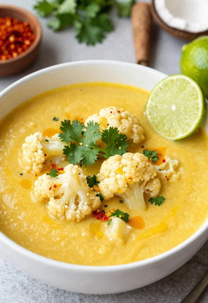 17 Cauliflower Soup Recipes Creamy Without Cream - 3. Spicy Cauliflower and Coconut Soup 1