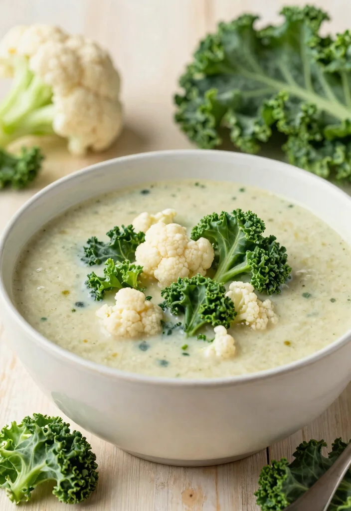 17 Cauliflower Soup Recipes Creamy Without Cream - 7. Cauliflower and Kale Soup 1