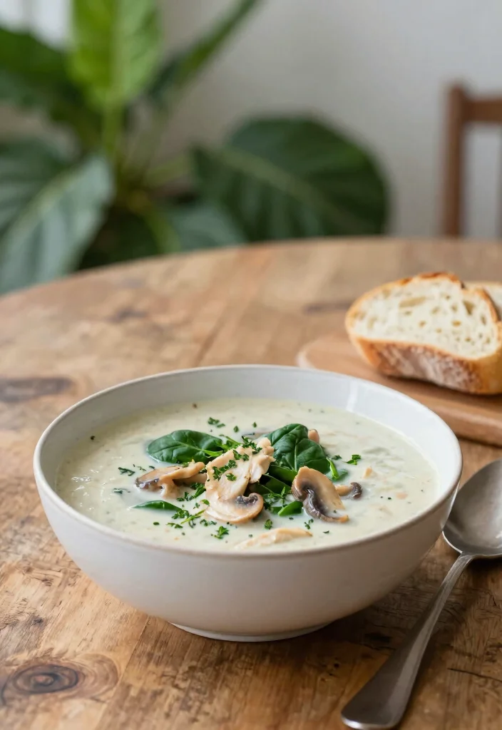 17 Chicken Mushroom Soup Recipes Creamy and Comforting - 1. Creamy Chicken Mushroom Soup with Spinach 1