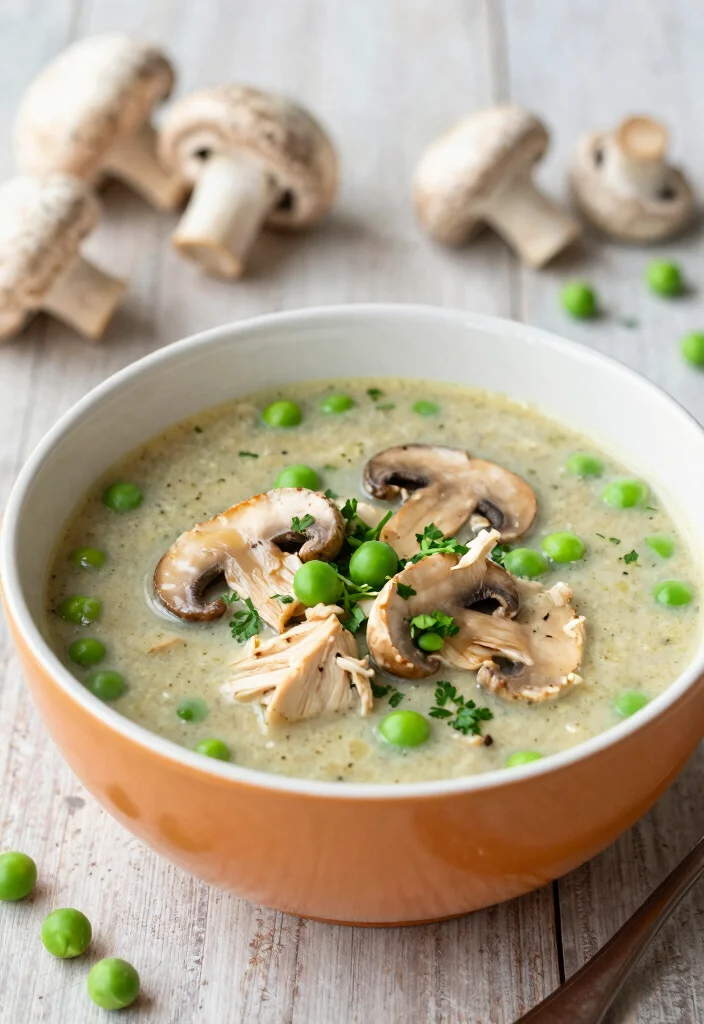 17 Chicken Mushroom Soup Recipes Creamy and Comforting - 16. Chicken Mushroom Soup with Peas 1