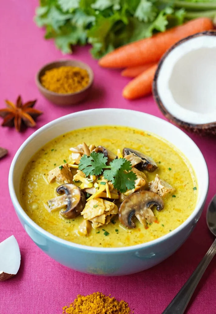 17 Chicken Mushroom Soup Recipes Creamy and Comforting - 8. Coconut Curry Chicken Mushroom Soup 1