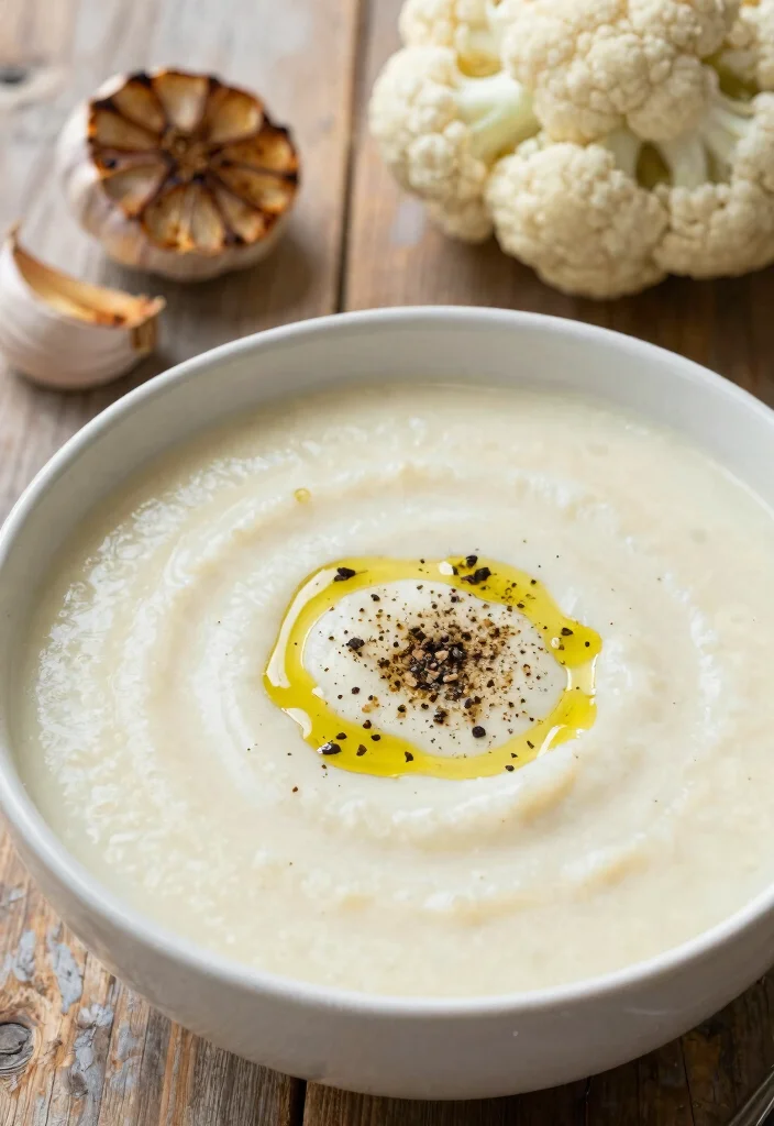17 Pureed Soup Recipes That Are Smooth and Comforting - 4. Creamy Cauliflower and Garlic Soup 1