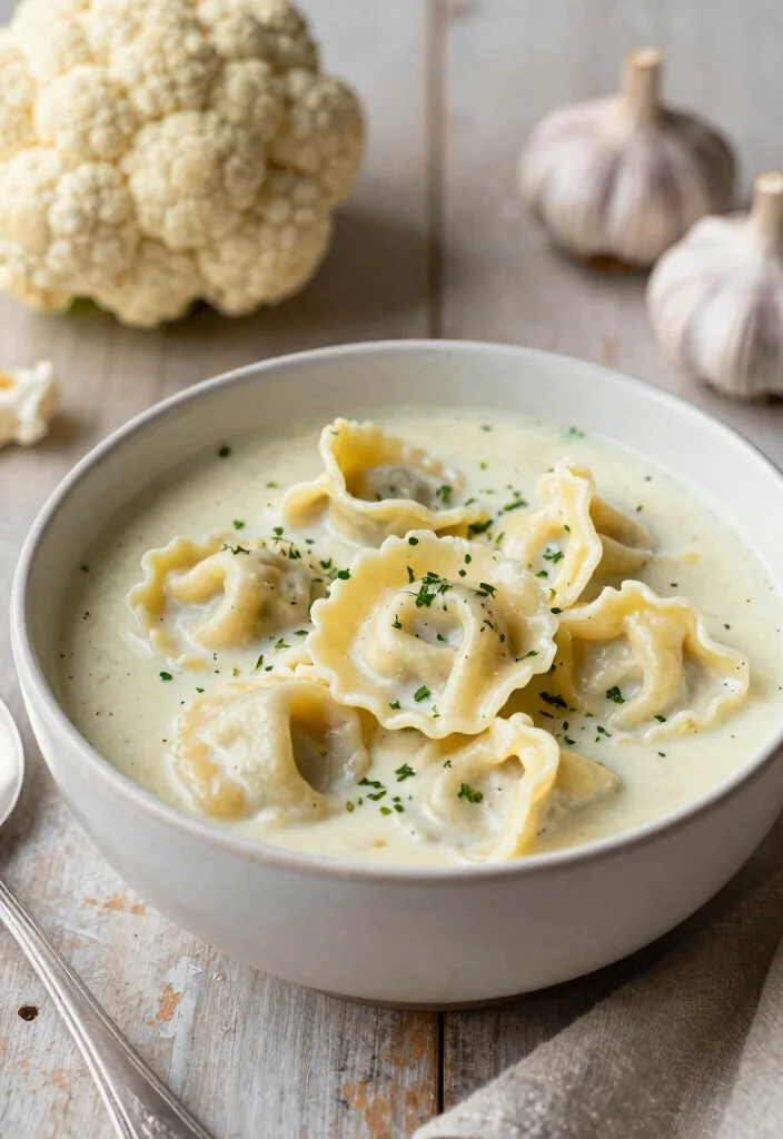 18 Crockpot Tortellini Soup Recipes Easy and Creamy - 15. Creamy Cauliflower Tortellini Soup 1