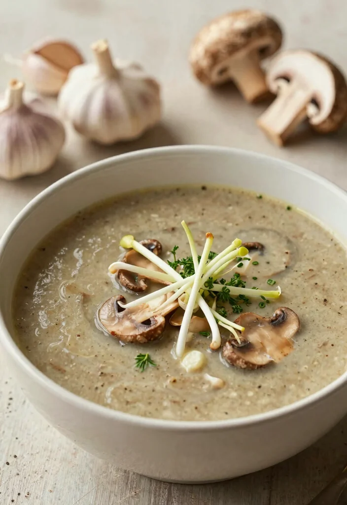18 Healthy Mushroom Soup Recipes That Are Light and Creamy - 10. Garlic and Mushroom Soup 1