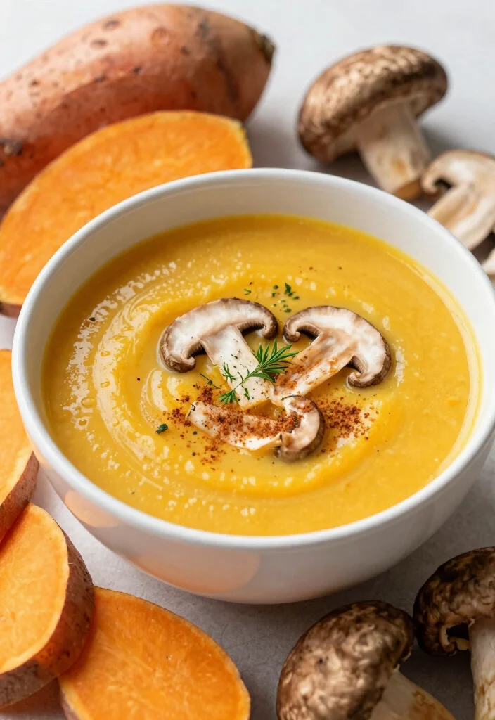 18 Healthy Mushroom Soup Recipes That Are Light and Creamy - 15. Sweet Potato Mushroom Soup 1