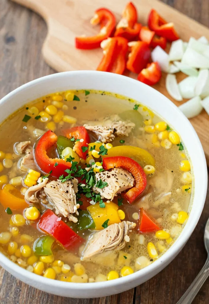 19 Chicken Vegetable Soup Recipes Packed with Nutrition - 14. Chicken Vegetable Soup with Peppers and Onions 1