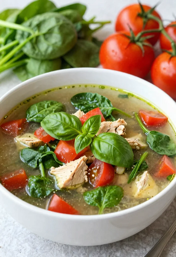 19 Chicken Vegetable Soup Recipes Packed with Nutrition - 15. Chicken Vegetable Soup with Spinach and Tomatoes 1