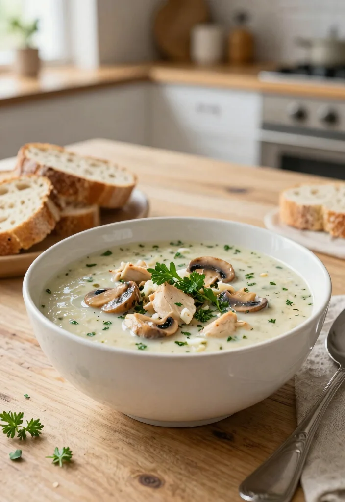 19 Cream of Mushroom Soup Recipes with Chicken for Easy Dinners - 12. Garlic and Herb Chicken Mushroom Soup 1