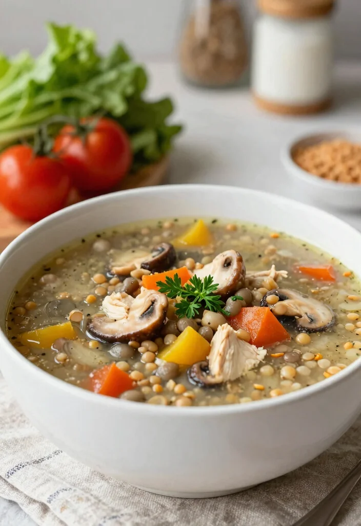 19 Cream of Mushroom Soup Recipes with Chicken for Easy Dinners - 15. Chicken Mushroom and Lentil Soup 1