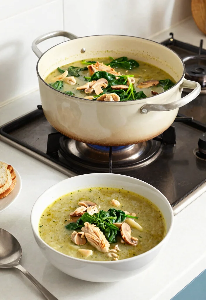 19 Cream of Mushroom Soup Recipes with Chicken for Easy Dinners - 4. One-Pot Chicken Mushroom Soup with Spinach 1