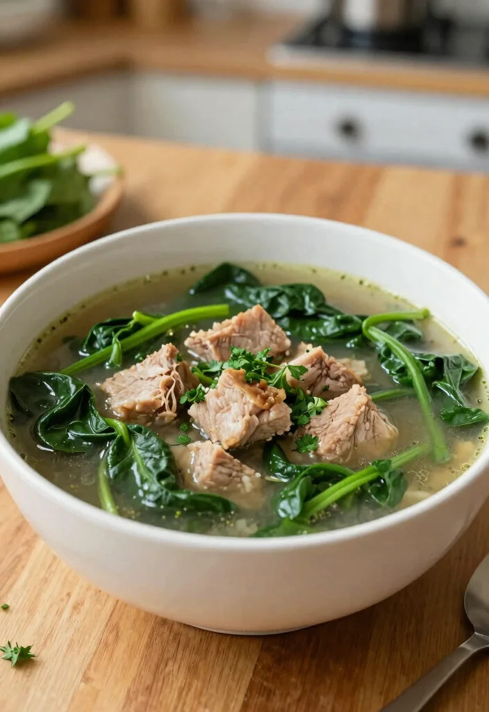 19 Pork Soup Recipes That Are Hearty and Satisfying - 13. Pork and Spinach Soup 1