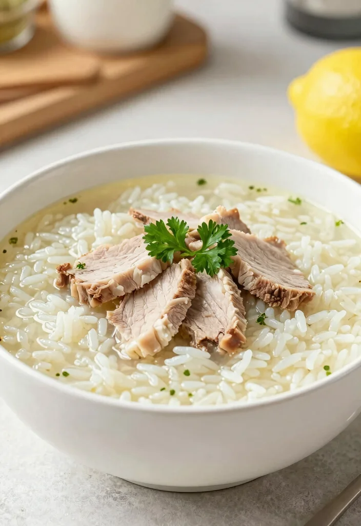 19 Pork Soup Recipes That Are Hearty and Satisfying - 14. Lemon Pork and Rice Soup 1