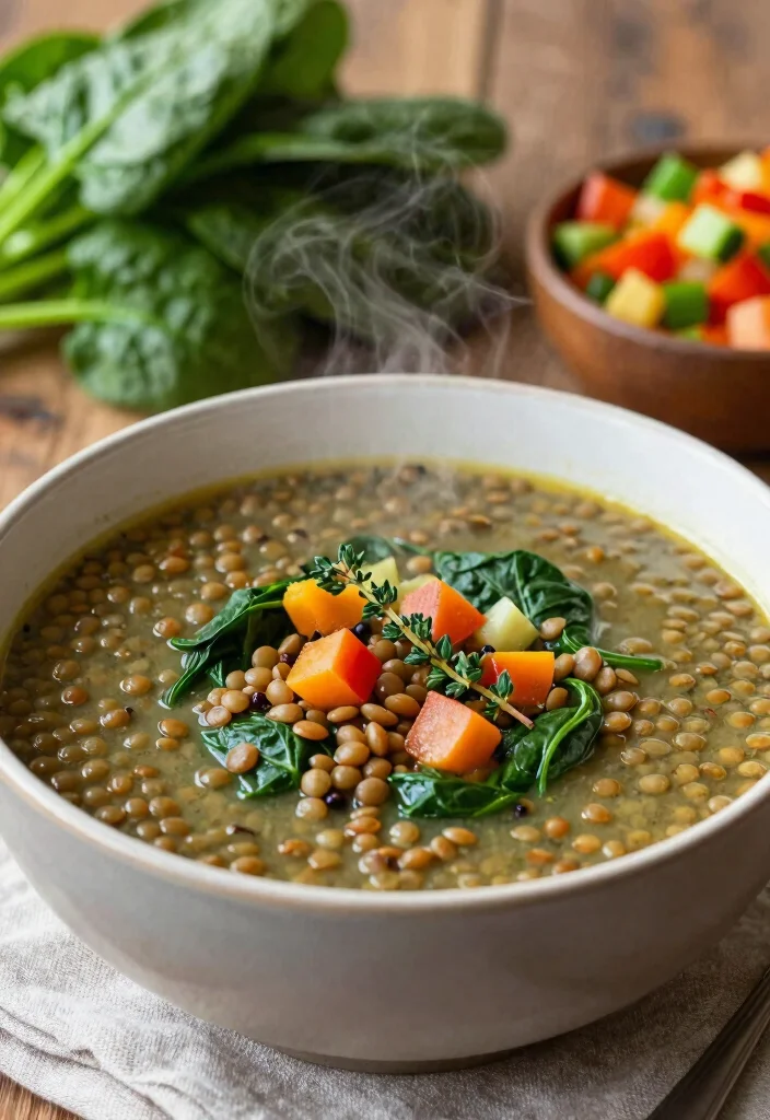 19 Protein Soup Recipes for Filling and Nourishing Meals - 3. Hearty Lentil and Spinach Soup 1