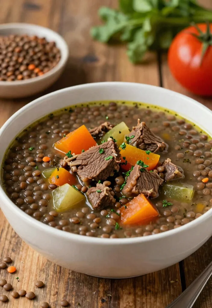 19 Vegetable Beef Soup Recipes Loaded with Hearty Veggies - 15. Vegetable Beef Soup with Lentils 1