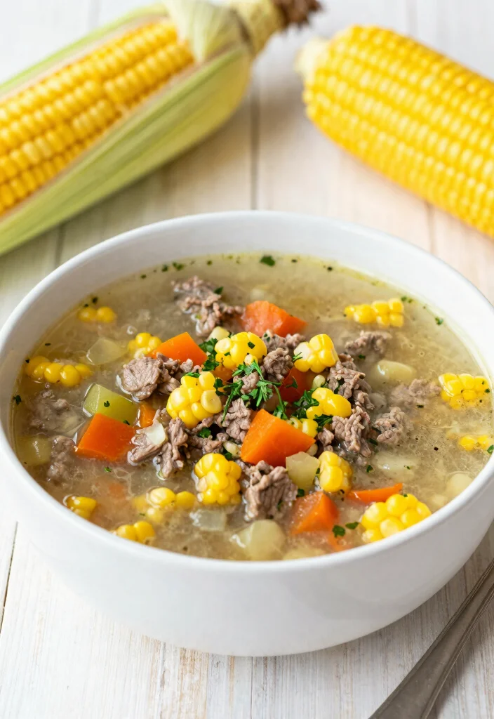 19 Vegetable Beef Soup Recipes Loaded with Hearty Veggies - 17. Vegetable Beef Soup with Corn 1