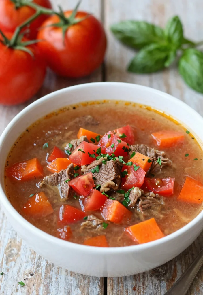 19 Vegetable Beef Soup Recipes Loaded with Hearty Veggies - 18. Vegetable Beef Soup with Tomatoes 1