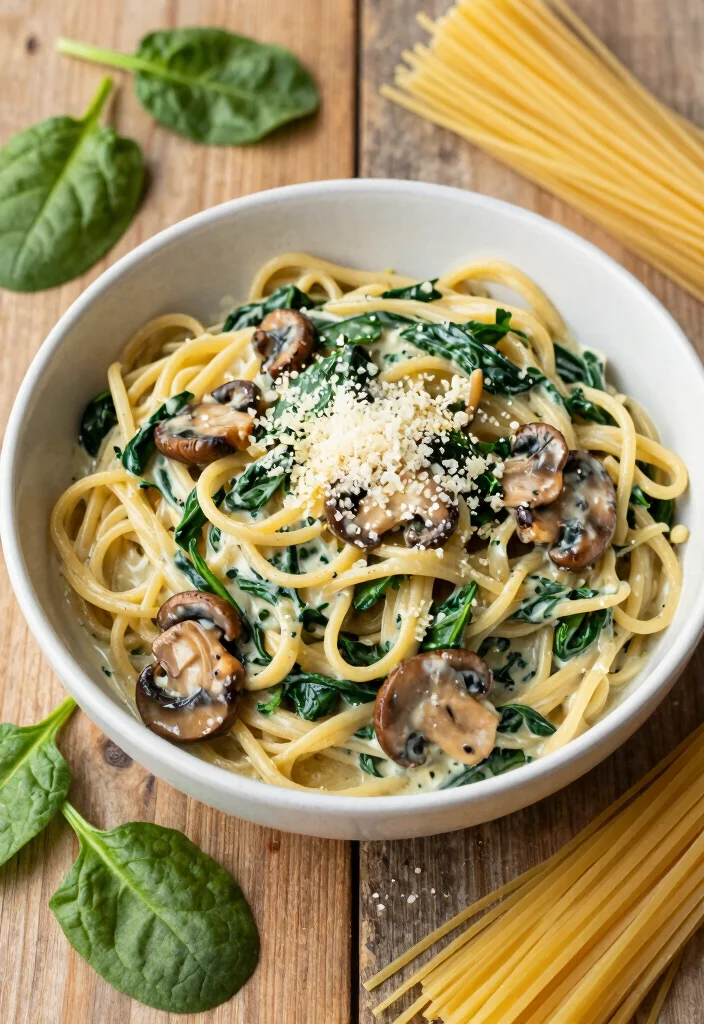 20 Delicious Recipes Using Cream of Mushroom Soup for Easy Dinners - 6. Creamy Mushroom and Spinach Pasta 1